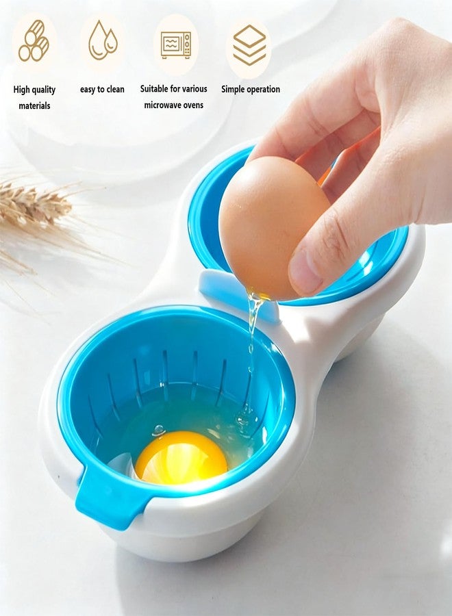 kfzhenqi Microwave Egg Poacher,2 Cavity Eggs Poacher, Microwave egg cooker with Lid,Double Layer Microwave Boiled Eggs Maker for Egg McMuffin Hamburg Breakfast Sandwiches,Easy to cook and clean (blue) - Image 2